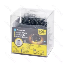 Lampki choinkowe na 3 baterie AA, 200LED 10m Ciepłe